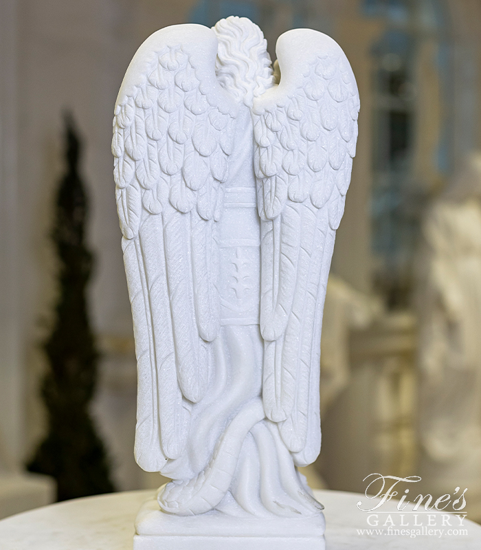 Marble Statues  - 18 Inch St Michael Statue In Hand Carved Statuary White Marble - MS-1520